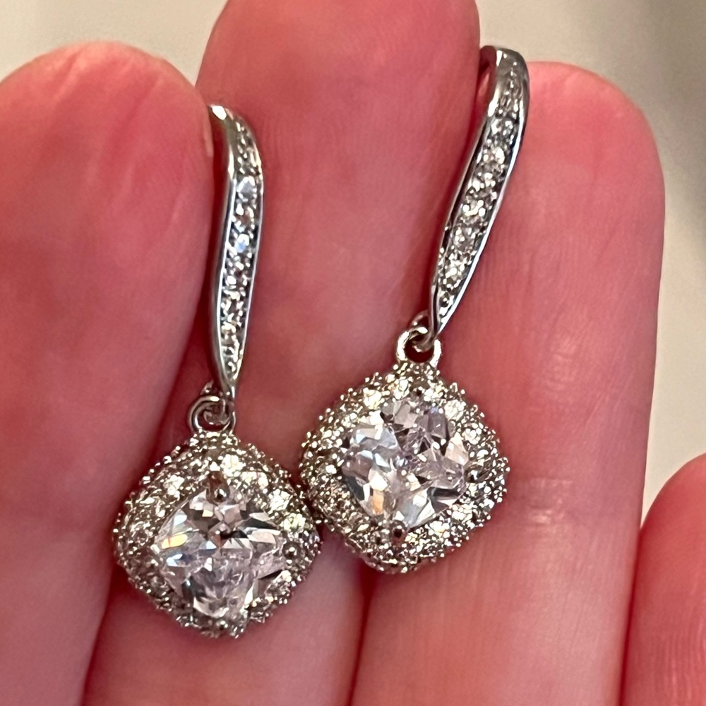 Silver Diamond Drop Earrings
